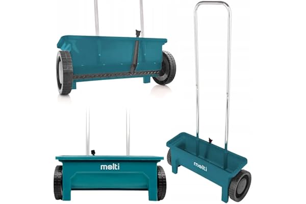 molti Epandeur Semoir 3L 12L 14L Epandeur Manuel avec Double Barre de poussée Semoir à Gazon Epandeur d'engrais Epandeur de sel Epandeur de graines pour Engrais Gazon (12 L)
