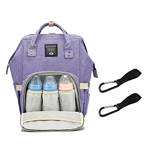 Preisvergleich Produktbild Baby Wickelrucksack - Wickeltasche mit Wickelunterlage Multifunktional Reisetasche - Wasserdichte oxford Große Kapazität Babytasche [ Inklusive Haken ] (27x15x42cm, Lila)