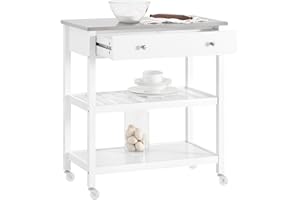 SoBuy Kitchen Trolley Cart Storage Kitchen Island on Wheels, Rolling Island with Stainless Steel Worktop Multi-Tier Serving Organiser Unit for Pantry, Outdoor, Dining Room White 81x45x90cm FKW47-II-W