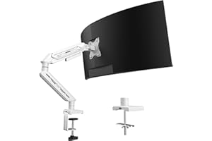 ETHU Monitor Arm 17-32" 9kg Screen Mount (White), Gas Spring Height Adjustable Stand, Full Tilt & Swivel Rotation, C-Clamp/Grommet Base