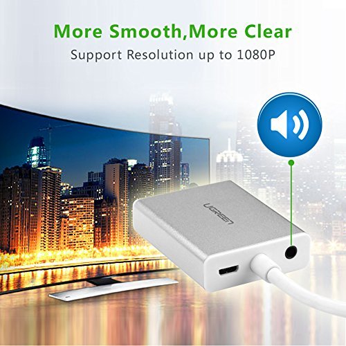 UGREEN Mirco HDMI auf VGA Micro Hdmi Stecker zu Vga Buchse Adapter 1080P HDTV Aktiv Audio Übertragung Konverter Kabel Digital zu Analog mit Vergoldete Kontakte,unterstüzt für Handy, Gopro, Ultrabook,PC Tablet, DVD-Player oder Media-Player Silber - 4