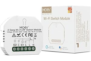 MOES interrupteur sans fil WiFi RF433 Intelligent DIY Alexa, MiNi Taille,Commutateur Relais Connecté Smart Life Tuya Contrôle à Distance, Compatible avec Google Home Alexa, 2 Gang