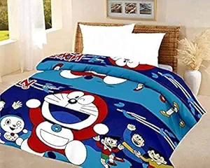 Roman homes Kids Cartoon Design Print 40% Cotton & 60% Microfiber Single Bed/Double Bed Reversible AC Blanket/AC Dohar (Blue Doremon)