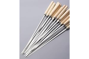 ShreeFit 12Pcs BBQ Skewers Reusable Metal Flat Barbecue Kebab Skewer with Wooden Handle BBQ Accessories Stick Needles Outdoor Camping Cooking Tools