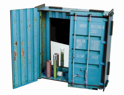 Werkhaus - Spiegelschrank Spiegel in Container-Optik, Tuerkis, 28x27x8,5cm (CO1603)