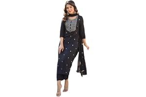 GoSriKi Damen Kurta-Set aus Baumwollmischung mit Hose und Dupatta – gerade wadenlang, 3/4-Ärmel, Rundhalsausschnitt – elegante ethnische Kleidung (5 Farben, S-5XL)