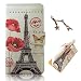 Produktbild Uming Retro Druck-Blumenkasten Hülle für Apple Iphone 4S 4G 4 IPhone4 IPhone4S Apple4S Hinweis Buch Art Gewebe Material Sew PU-Leder Flip Lederholster mit Ständer Stander Halter Hand Free Credit Card Slot Wallet Haspe Magnet Magnetic Button Buckle Shell Schutz Mobile Handy Tasche Case Cover Bag Eiffelturm Bloom Blumen Schmetterlings Umschlag I Love You Poststempel + 1 x Anti Staub Stecker - Mittelturm Liebe Poststempel