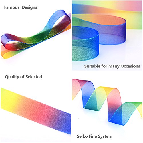 Shappy 50 Yard 1 Zoll Schimmer Sheer Organza Band, Regenbogen Farben - 2
