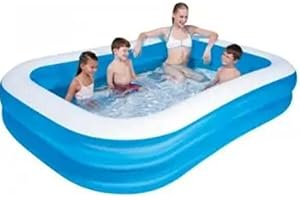 Bestway - Piscine gonflable Deluxe bleue rectangulaire, 211 x 132 x 46 cm