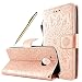 Produktbild Fraelc® Lenovo Moto G5 Hülle, Moto G5 Premium Kunstleder Tasche im Bookstyle Klapphülle mit Weiche Silikon Handyhalter Lederhülle für Lenovo Moto G5/Motorola Moto G5 Indische Sonne Design Brieftasche - Rose Gold
