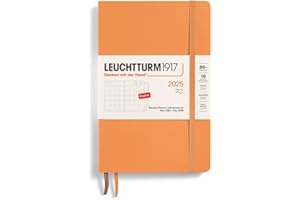 LEUCHTTURM1917 370805 - Agenda mensual y cuaderno 2025, Paperback B6+ tapa blanda, 16 meses, a rayas, albaricoque, inglés