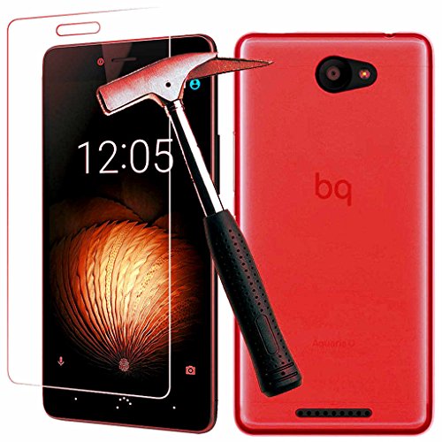 Funda TPU lisa para BQ Aquaris U   U Lite roja   Protector de cristal templado