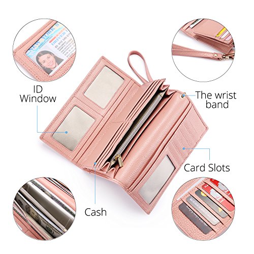Geldbörse Damen Leder Rfid Geldbörse Brieftasche Lang Handy Geldbeutel Frauen Rosa - 4