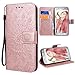 Produktbild VemMore Kompatibel für Samsung Galaxy S7 Hülle Handyhülle Schutzhülle Leder PU Wallet Flip Case Bumper Lederhülle Ledercase Blumen Muster Klapphülle Ultra Slim Dünn Kartenfach Magnetisch - Rose Gold