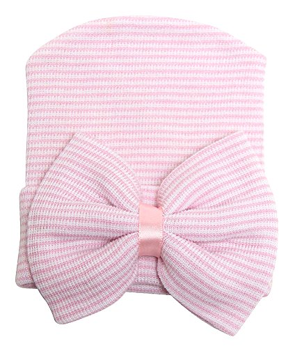 Healthy Clubs Comfort Newborn Baby Infant Girl Stripes Bowknot Hospital Cap Beanie Hat