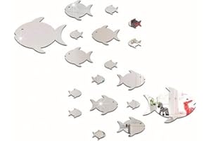 Fdit Adesivi Murali 3D, Pesce Tropicale Effetto Specchio Adesivi Murali, Adesivi Murali Removibile DIY per Decorare Bagno, Camera da Letto, Soggiorno e Baby Room, Argento
