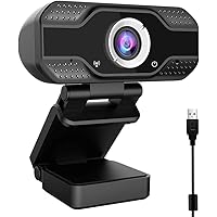Case U 1080P Webcam with Microphone,HD Webcam Desktop or Laptop, Streaming Webcam for Computer Widescreen Video Calling and Recording, USB Web Camera Built-in Mic, Flexible Rotatable Clip and Tripod