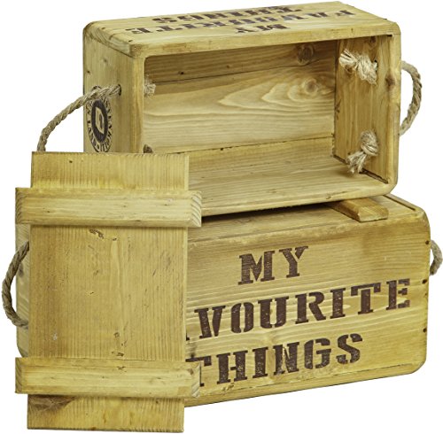 2er Set Holzkisten „MY FAVOURITE THINGS“ mit Deckel Vintage Dekokisten Weinkisten Aufbewahrungsbox Schlüsselkiste - 2