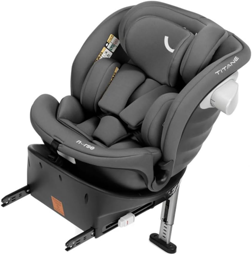 Nurse Titane Silla de Coche i-Size 40–150 cm, 360º, ISOFIX y Pata de Apoyo, A Contramarcha y Cara Marcha, Protección Lateral, Gris