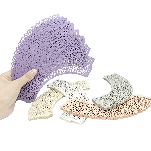 Tomnk 100 Stück Spitze Kuchen Pappbecher Cupcake Verpackungen Kuchenverpackung, für Hochzeit Geburtstag Party Baby Dusche Dekoration( 5 Farben ) - 2