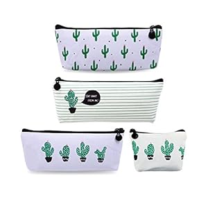 Set de 4 bingolar lápiz funda de lona Estudiante pluma lápiz caso bolsa de cosméticos bolsa de monedero Cactus ablashi – Estuche de lona con un monedero lápiz Pen caso.