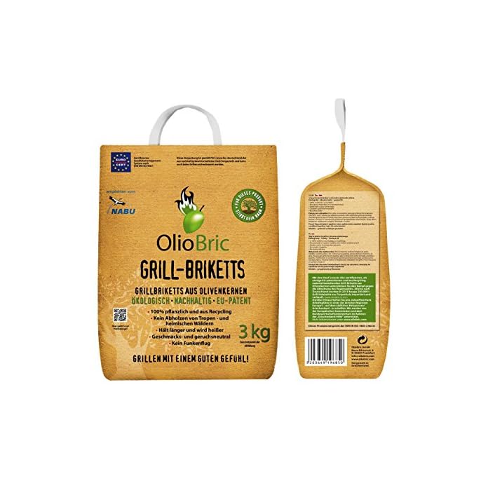 Oliobric Grillbriketts Aus Olivenkernen 3kg Ohne Rauch Kein Holz Keine Funken Lange Brenndauer 100 Recycelte Grillkohle Briketts Fr Jeden Grill Umweltfreundliche Rauchfreie Kohle Zum Grillen