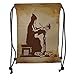 Produktbild Icndpshorts Drawstring Backpacks Bags,Medieval Decor,Old Monk Writing a Choronicle of Events Illustration of The Past Retro Style Print,Cream Brown Soft Satin,5 Liter Capacity,Adjustable Strin