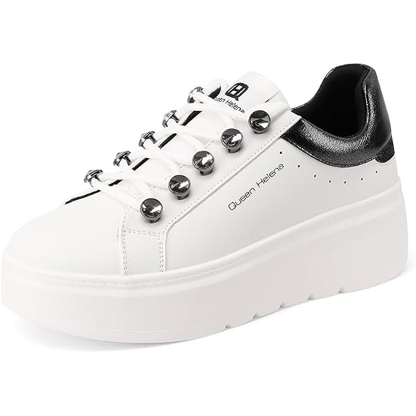 Scarpe Da Ginnastica Platform Queen Helena – Bianche, Suola Rialzata 4.5 Cm, Stringate, In Ecopelle
