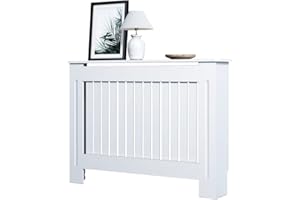 SONNI Heizkörperverkleidung, Groß, Modern, Vertikal Lamell, Weiß, Lackiert, Schrank Heizkörper Abdeckung für Wohnzimmer, Schlafzimmer, Küche, 112x19x81.5cm, GRCV11W.