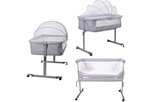 ‎XUANYU XUANYU 2 in 1 Babybett und Babywiege, Länge 96 cm(37,8''), Beistellbett Baby mit Rollen, Matratze und Moskitonetz, Reisebett Baby für Babys von 1 bis 36 Monaten, ab Geburt bis 60 kg