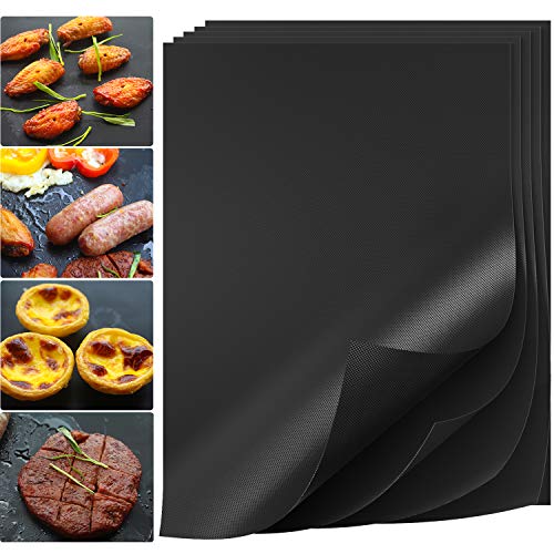 Estera Parrilla, 16 × 12 Pulgadas 0.2mm Espesor Esteras Barbacoa Aprobadas FDA, 100% Pastillas Antiadherentes Parrilla, Fácil de Limpiar Papel Reutilizable Resistente Parrilla (Juego de 5, negro)