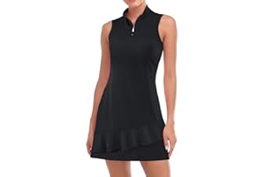 Viracy Tenniskleid für Damen, ärmellos, mit Shorts und Taschen, Rüschen, Reißverschluss, Stehkragen, Golf-Outfits