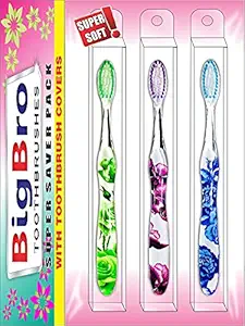 BigBro Toothbrush Extra Soft Bristle With Cover for Adults Men and Women (Super Saver Pack of 3)