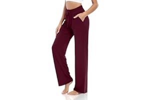 VIGVAN Jogginghose Damen Baumwolle Freizeithose Yogahose Weites Bein Aktive Freizeit Kordelzug Lose Lounge Pants Breites Bein Hausehose Sporthose mit Taschen