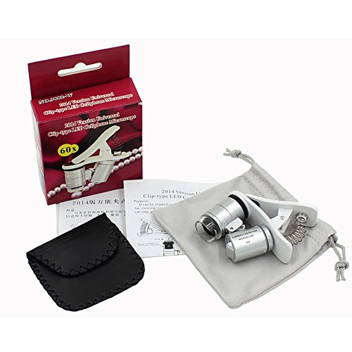 Skitic 60x Zoom Digital Mobile Phone Microscope Magnifier, LED Clip-On Microscopio Obiettivo Cellulare Lente d'Ingrandimento Micro Lenti per Universale Smartphone