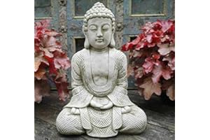 BURGESS HOME & GARDEN Karma Buddha Stone Statue | Monk Oriental Garden Outdoor Decoration Ornament
