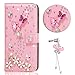 Produktbild Galaxy S7 Edge Handytasche,Samsung S7 Edge Hülle,Sunroyal Elegant Luxus Noble Weiß Lila Rosa Schmetterling Bling Diamant Glitzer Rhinestone Muster Entwurf PU Leder Schutz Handyhülle Strass Klapp Flip Bookstyle Akku Wallet Case Folio PU-lederne Dünn Faux Kunstleder DIAMANT Bling Strass Protektiv Cover Tasche Glitter Kristall Crystal Matt Bunt Hart Haut PC Bumper mit Kartenfach Magnetverschlu und Ständer für Samsung Galaxy S7 Edge