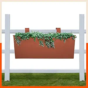 Patio by Bathla - LEA Rectangular Hanging Metal Pot Holders / Planters for Balcony / Garden |Corrosion Resistant with Detachable Double Hooks |Terra