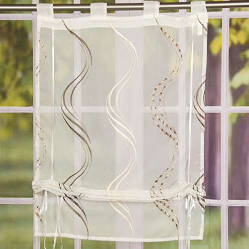 Stickerei Bändchenrollo mit Schlaufen 100x150cm beige-braun