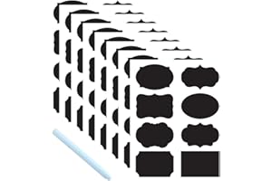 DAIUNI Etykiety samoprzylepne, czarne, naklejki na tablicę, wodoodporne, samoprzylepne, z zmywalnym markerem kredowym, do opisywania słoików, do kuchni, słoików na przyprawy, dżemy itp., 64 szt.