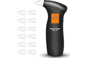 RUTIDA Breathalysers with 12 Mouthpieces, Alcohol Tester Professional Alcohol Breathalyzer Tester with LCD Display Digital, High Accuracy Alcohol Detecto