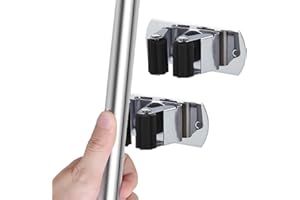GRIZEF Mop Broom Holder,SUS 304 Stainless Steel Mop Broom Holder Organizer,Non-Slip Screws Wall Mounted Mop Organizer Storage Rack Clip,Utility Organizer Tool for Laundry Bathroom Kitchen Garage(2 Pack)