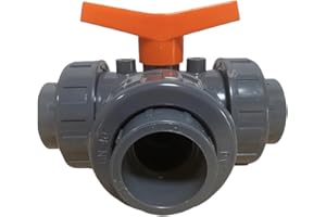 Robinet à boisseau sphérique en PVC 3 voies - Trou en T 50 mm - Sanitaire pour piscine et bassin - Raccord 3 x 50 mm