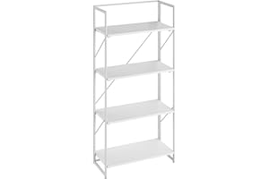 Farini 4-Shelf Industrial Bookshelf - Rugged Steel Ladder Rack Storage Shelves, White