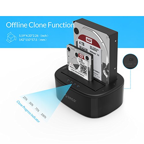 ORICO USB 3.0 auf SATA Dual-Bay Festplatte Docking Station für 2,5 / 3,5 Zoll HDD / SSD mit Offline-Klon-Funktion [UASP-Protokoll und 2 x 8TB unterstützt] - 6