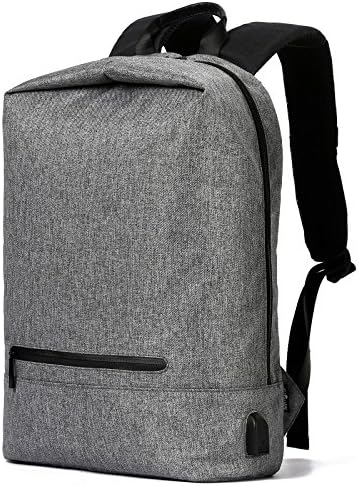 Loiee Vintage Casual Canvas Rucksack School College Bag with USB Charging Port,Travel bag Fits up to 14 Inch Macbook, Anti-Theft Daypack,Campus Fashion trend school bag for College student,Gray