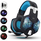 AIZBO® Gaming Headset LED Over-Ear Headphone Stereo Headset with Mic,USB &amp; 3.5mm for PC Computer Laptop (Blue)