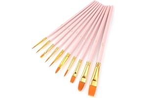 BAVALIN 10 Pezzi Pennelli Per Dipingere - Pennelli Pittura in Nylon Art Pennelli Professionali per Vernici Acriliche, Acquerelli, Oli e Pittura Viso per Artisti e Principianti (Rosa)