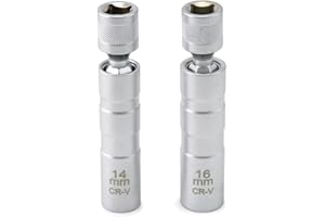 RDRUSEAN 14mm&16mm 5/8" Magnetic Spark Plug Socket Set,Thin Wall Magnetic Rotating 3/8" Drive 12 Point Standard Spark Plug Socket Removal Tool 360-degree Rotation,Compatible with Motorcycle,Car,SUV