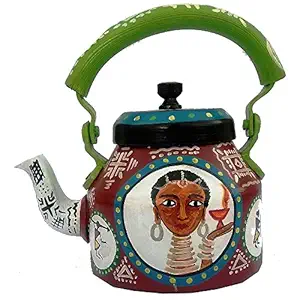 iHandikart Hand Painted Designer Aluminium Kettle for Tea/Coffee, Home D?cor& Gift Purpose. Capacity 1 L, Size 8.5